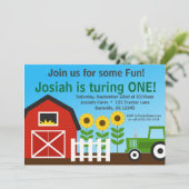 Green Tractor en Red Barn Birthday Party nodigen Kaart (Staand voorkant)