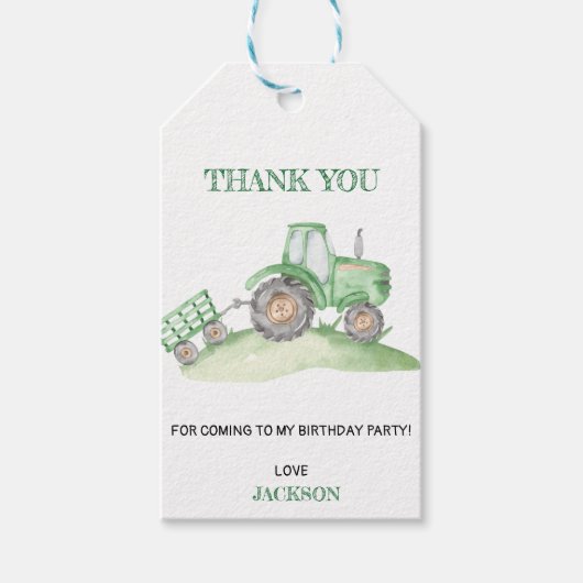 Green Tractor Farm birthday Cadeaulabel (Voorkant)