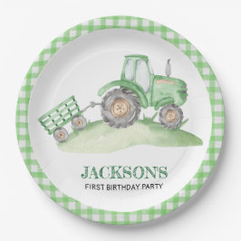 Green Tractor Farm birthday paper plates Papieren Bordje