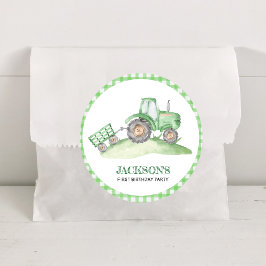 Green Tractor Farm birthday Ronde Sticker