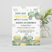 Green Tractor Farm Boy Birthday Party Kaart (Staand voorkant)