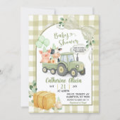 Green Tractor Gingham Coquette Farm Baby Shower Kaart (Voorkant)
