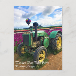Green Tractor in Tulip Field, Oregon Briefkaart