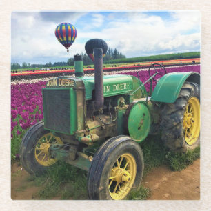 Green Tractor in Tulip Field, Oregon Glazen Onderzetter