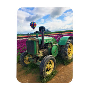 Green Tractor in Tulip Field, Oregon Magneet