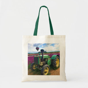 Green Tractor in Tulip Field, Oregon Tote Bag