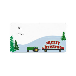 Green Tractor-kerstcadeaulabel Etiket