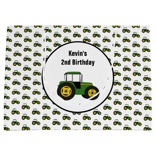 Green Tractor Large Birthday Gift Bag Groot Cadeauzakje (Voorkant)