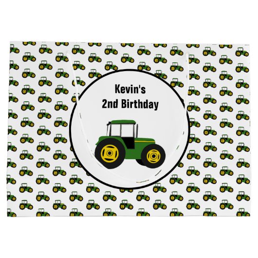 Green Tractor Large Birthday Gift Bag Groot Cadeauzakje (Achterkant)