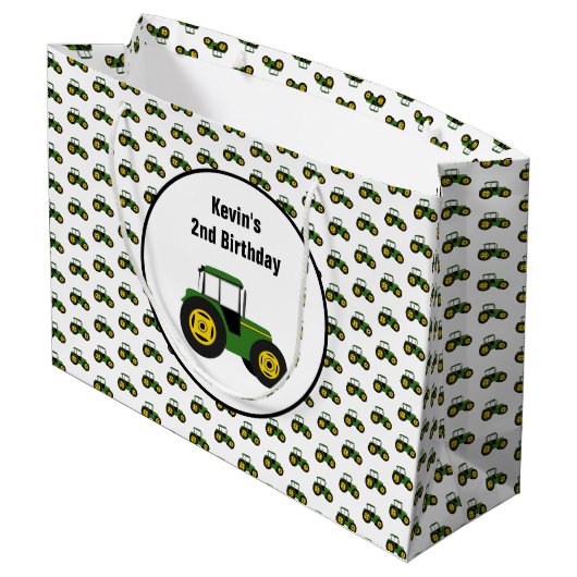 Green Tractor Large Birthday Gift Bag Groot Cadeauzakje (Achterkant Gekanteld)