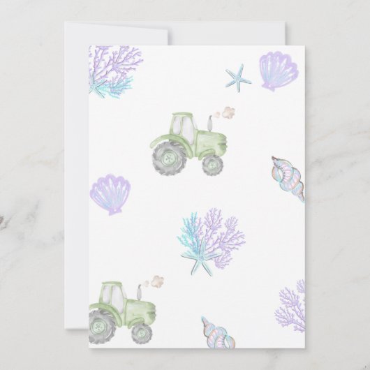 Green Tractor & Mermaid Siblings Joint Birthday Kaart (Achterkant)