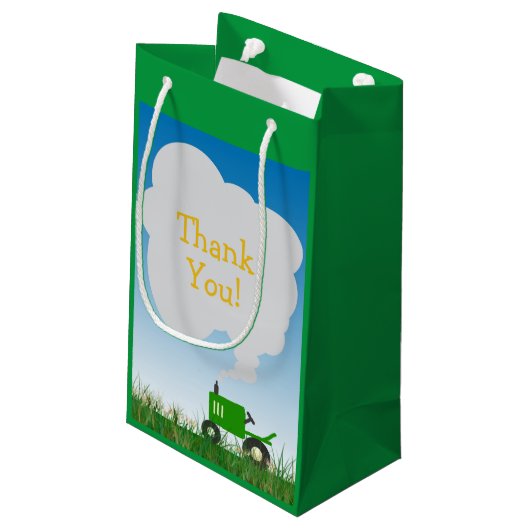 Green Tractor Party Bag Klein Cadeauzakje (Achterkant Gekanteld)