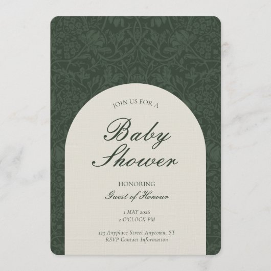 Green Traditional Floral Arts and Crafts Shower Kaart (Voorkant)