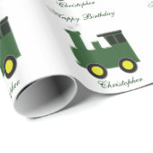 Green Train Birthday Cadeaupapier (Rol Hoek)