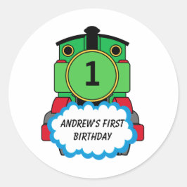 Green Train Happy Birthday Round Sticker