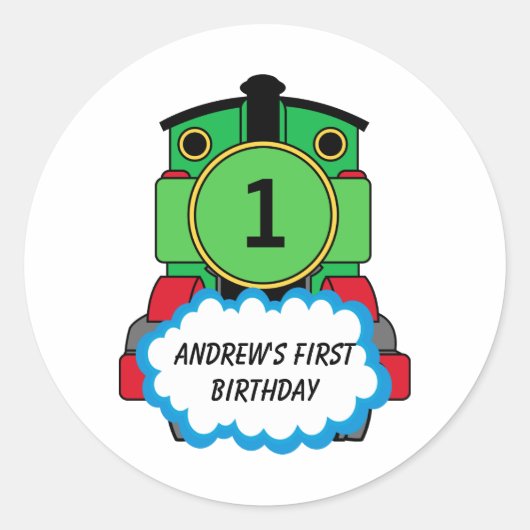 Green Train Happy Birthday Round Sticker (Voorkant)