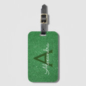 Green Travel Sparkle Glitter Monogram Naam Bagagelabel (Voorkant (verticaal))
