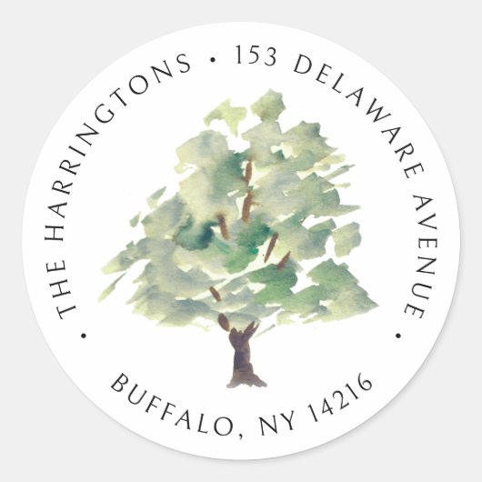 Green Tree Arborist Waterverf Hand-geïllustreerd Ronde Sticker (Voorkant)