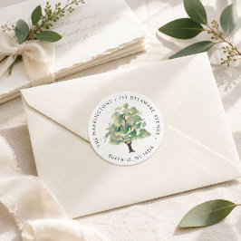 Green Tree Arborist Waterverf Hand-geïllustreerd Ronde Sticker