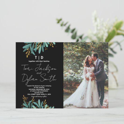 Green Tree bruiloft uitnodigingen met foto (Staand voorkant)