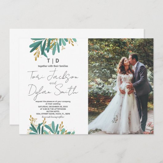Green Tree bruiloft uitnodigingen met foto (Voorkant / Achterkant)