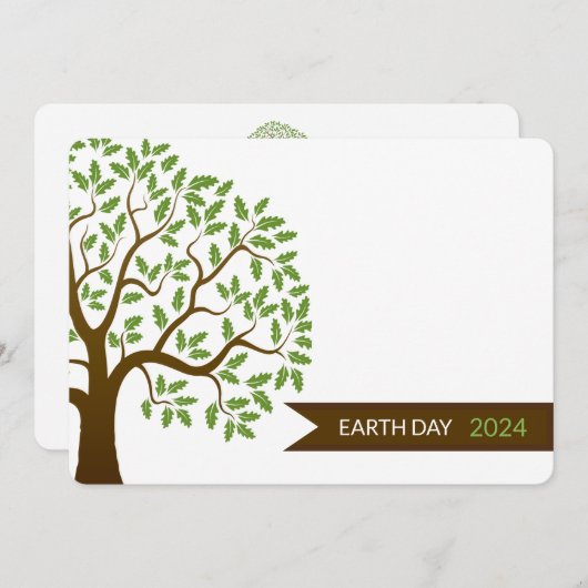 Green Tree en Cream Earth Day Invitation Kaart (Voorkant / Achterkant)