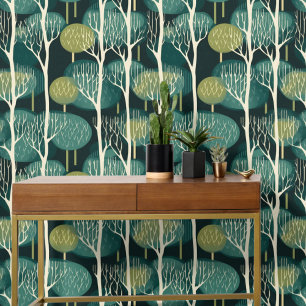 Green Tree Forest Natuur Geïnspireerde Stripe Verw Behang