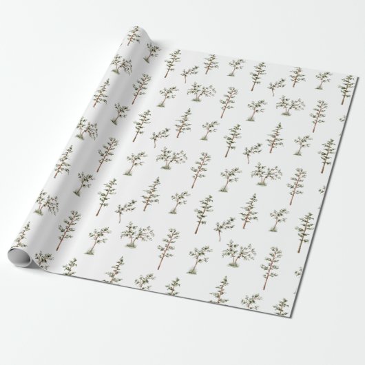 Green Tree Forest Woodland Pattern Cadeaupapier (Uitgerold)