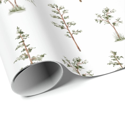 Green Tree Forest Woodland Pattern Cadeaupapier (Rol Hoek)