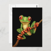 Green Tree Frog on a Branch on Black Briefkaart (Voorkant / Achterkant)