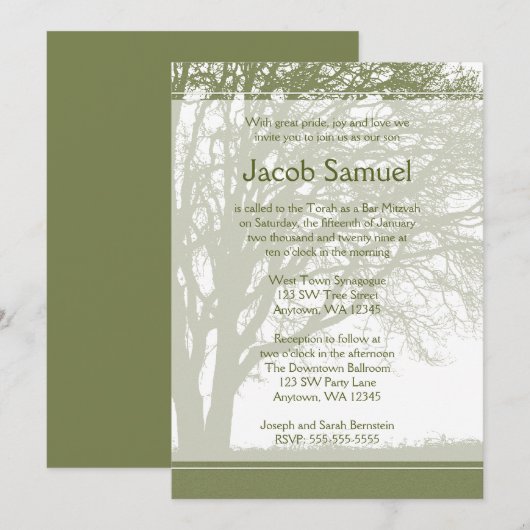 Green Tree of Life Bar Mitzvah-uitnodigingen Kaart (Voorkant / Achterkant)