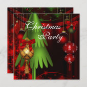 Green Tree Ornamenten Red Christmas Party Kaart (Voorkant / Achterkant)