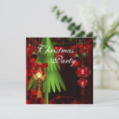 Green Tree Ornamenten Red Christmas Party Kaart (Staand voorkant)