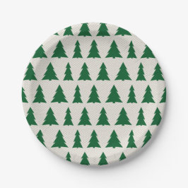 Green Tree Pattern Faux Canvas Holiday Party Papieren Bordje