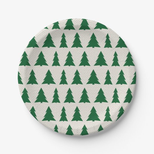 Green Tree Pattern Faux Canvas Holiday Party Papieren Bordje (Voorkant)