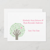 Green Tree Pink Hearts Bewaar de datum Aankondigingskaart (Voorkant / Achterkant)