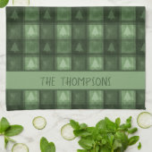 Green Tree Plaid With Custom Family Name Christmas Theedoek (Gevouwen)