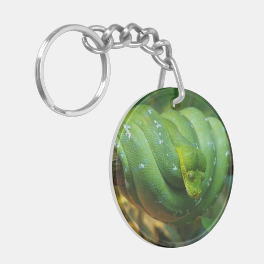 Green Tree Python Snake Sleutelhanger (Voorkant Links)