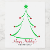 Green Tree Red Baubles Prettige feestdagen Kerstmi Wijn Etiket