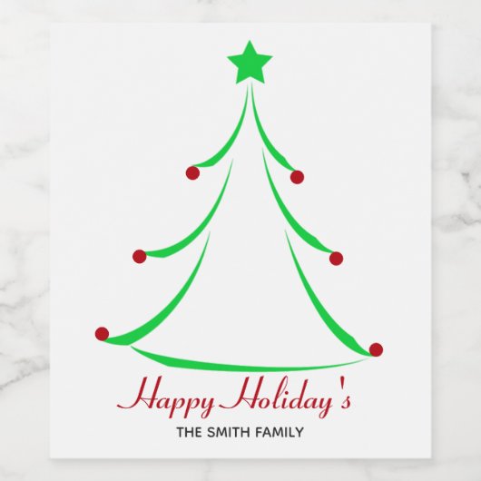 Green Tree Red Baubles Prettige feestdagen Kerstmi Wijn Etiket (Enkel label)