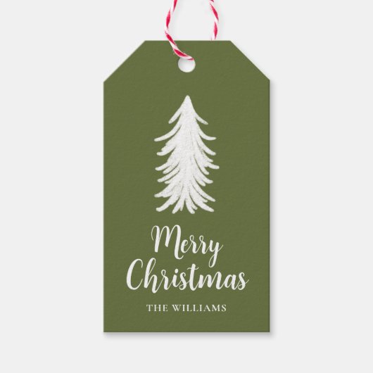 Green Tree Script Holiday Gift Labels Cadeaulabel (Voorkant)
