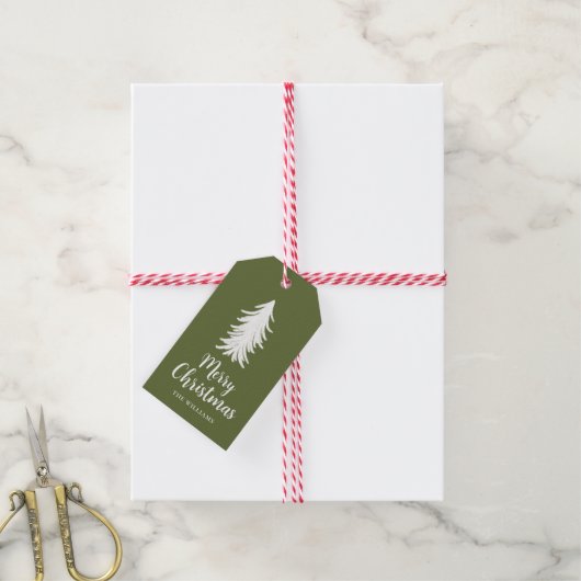 Green Tree Script Holiday Gift Labels Cadeaulabel (Met Touw)