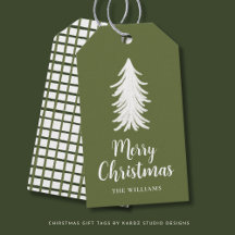 Green Tree Script Holiday Gift Labels