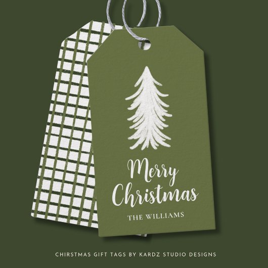Green Tree Script Holiday Gift Labels Cadeaulabel