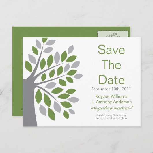 Green Tree Sla de datum POST KAART! Aankondigingskaart (Voorkant / Achterkant)