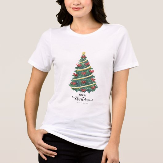 Green Tree with Red Bows Tri-Blend Shirt (Voorkant)
