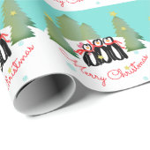 Green Trees Gold Stars en Penguins Cadeaupapier (Rol Hoek)