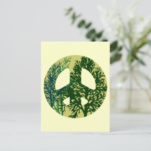 Green Trees Peace Sign Blank Art Card Briefkaart (Staand voorkant)
