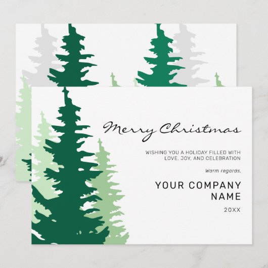 Green Trees Script Corporate Modern Christmas Feestdagenkaart (Voorkant / Achterkant)
