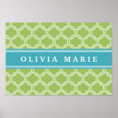 Green Trellis Vibrant Blue Name Sjabloon Poster (Voorkant)